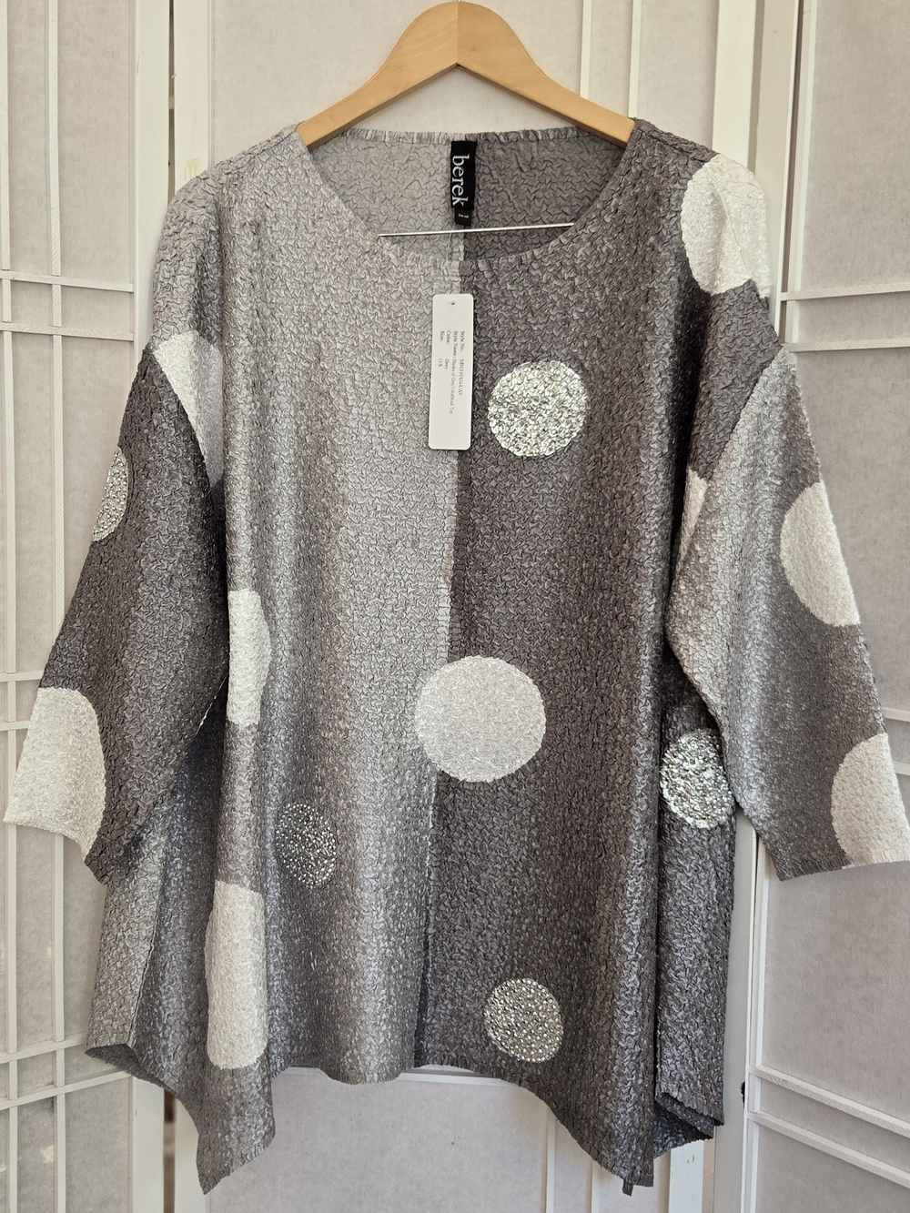 berek Silver and White Textured Polka Dot Tunic